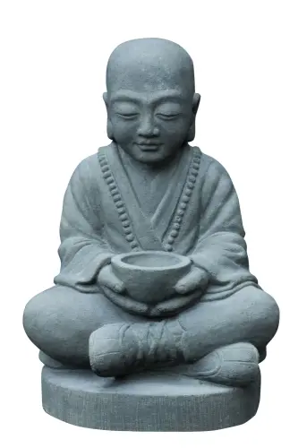 Product image of the product “Sitting monk with bowl, 50cm height, cast lava stone, handcrafted& coloured ”